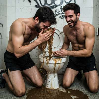 Watching this filthy pervert wash his face in toilet water, covered in shit—so hot, so wrong, so irresistible. Who else...