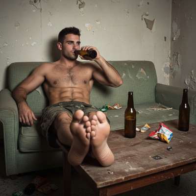 Rough boy, dirty feet, cold beer—nothing hotter than a guy who doesn’t give a fuck. 🍻👣 #feet #hairy