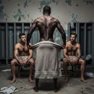 Nothing hotter than a well-endowed black king flexing his massive cock in the locker room while white boys watch in awe 😍🔥...