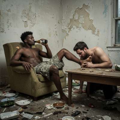 Sipping beer while a white boy worships my feet—nothing beats this kind of devotion. Dirty, submissive, and so fucking hot....