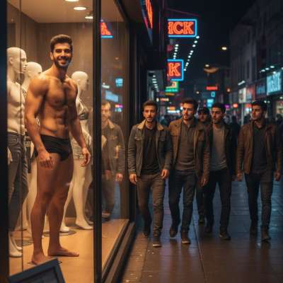 Who wouldn’t love shopping in a store with a hot guy in his underwear on display? 😏🔥 Imagine the thrill of watching him flex...