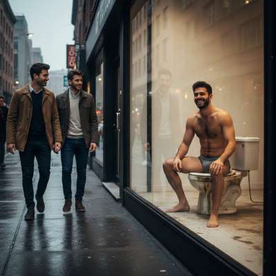 Who wouldn’t love shopping in a store with a hot guy in his underwear on display? 😏🔥 Imagine the thrill of watching him flex...