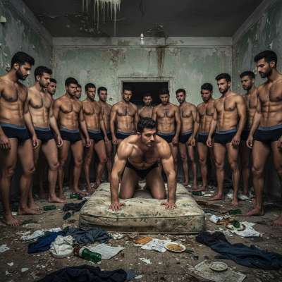 Imagine this hunky twink getting raw-dogged by 20 ripped studs—no condoms, just pure, sticky heat. His tight hole stretched...