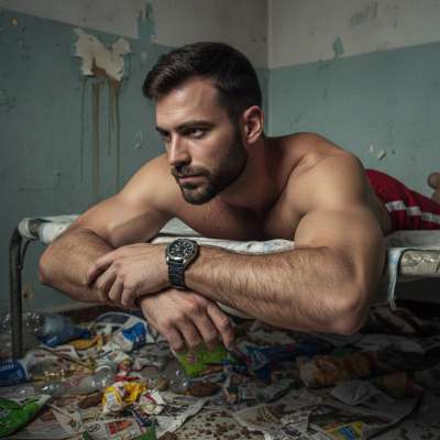 Nothing hotter than a gorgeous guy passed out in filth, his body a masterpiece among the trash. The mess, the scent, the raw...