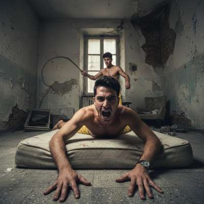 His screams echo as the whip cracks—pure, raw submission. The bastard’s dominance leaves marks, and he fucking loves it....