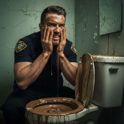 This hot cop just got the filthiest facial of his career Hands deep in thick, warm mess, rubbing it all over his face like...