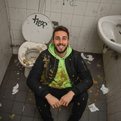 Covered in filth, grinning like a devil—this is where depravity meets pleasure. 😈💦 #gayscat #gaypiss #dirtyfantasy #toilet...