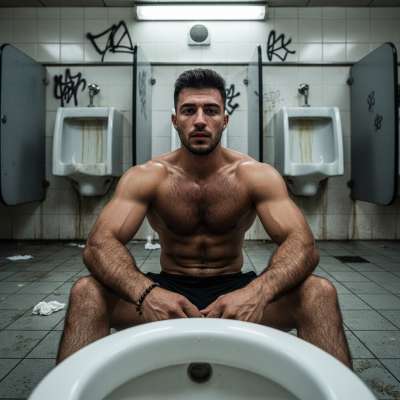 Nothing hotter than a gorgeous guy squatting in a public restroom, pants around his ankles, that naughty grin on his face....