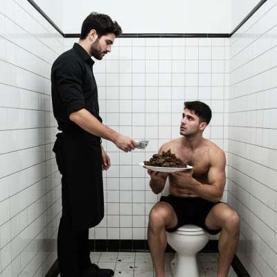 Imagine getting paid to shit for a hot waiter who loves serving your mess to his customers. 😈💩 The ultimate power...