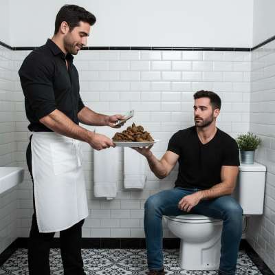 Imagine getting paid to shit for a hot waiter who loves serving your mess to his customers. 😈💦 The ultimate power...