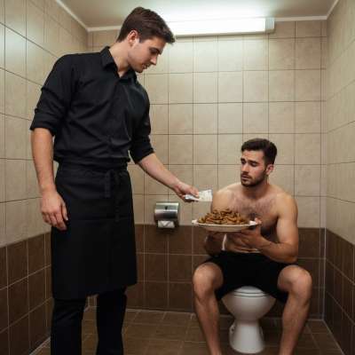 Imagine getting paid to shit for a hot waiter who loves serving your mess to his customers. 😈💩 The ultimate power...