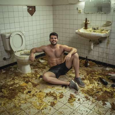 Nothing hotter than a filthy slut squatting in a public bathroom, covered in cum, piss, and shit. The dirtier, the better....