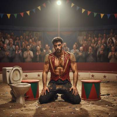 Watch the daring circus freak devour a steaming pile of shit right in the spotlight—no shame, just raw, unfiltered pleasure!...