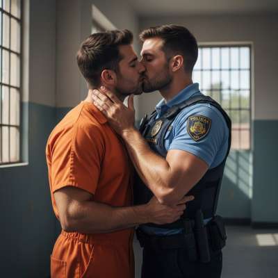 Nothing hotter than a cop losing control—kissing his prisoner like he owns him. 😈🔥 #dirtycops #kiss #dominance