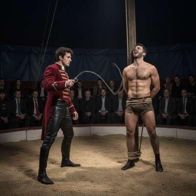 Rope burns, sweat, and the crack of a whip—this lion tamer knows how to train his boy right. 🐾💦 #circus #bdsm #bondage...