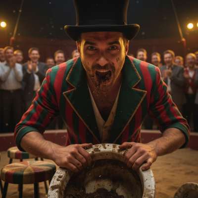 Hungry for filth under the spotlight! 🎪💩 The circus freak craves a raw, dirty feast right in the center ring—no shame, just...