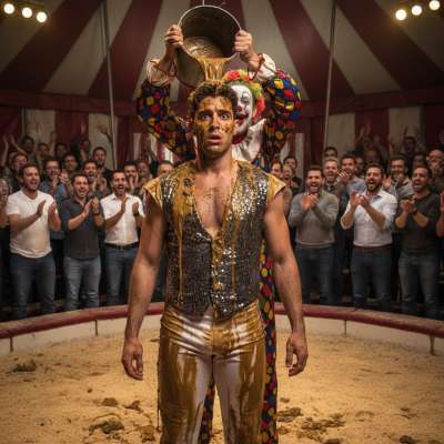 Watch this daring circus artist embrace the ultimate taboo—getting covered in warm, fresh shit right in the spotlight! 🎪💩...