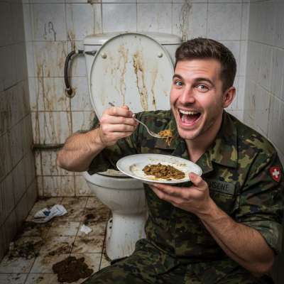Military pervert devours a steaming plate of shit in a filthy toilet—no shame, just pure pleasure. 😈💦 #gayscat #dirtyfantasy...