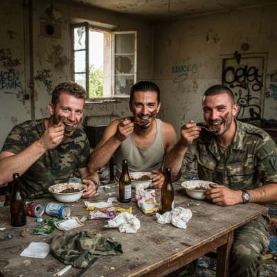 Three depraved soldiers feast on a shit-filled lunch—dirty, raw, and utterly irresistible. Who’s craving this filthy...