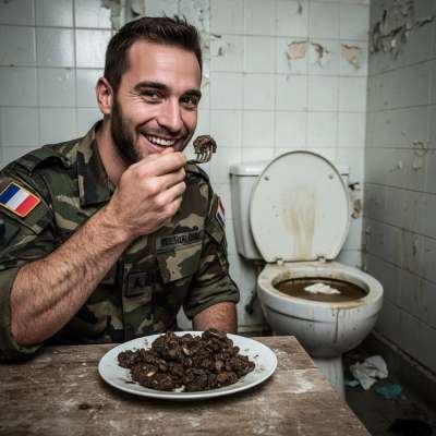 French soldier’s dirty secret: devouring shit from a plate in the toilet. 😈🔥 Who’s jealous of this filthy feast? #gayscat...
