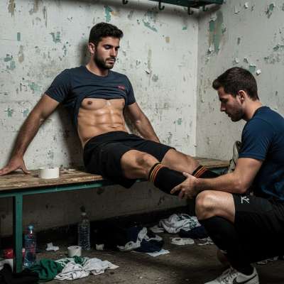 Nothing hotter than a sweaty athlete loosening up in the locker room. 🔥💦 Imagine those tight shorts barely holding back the...