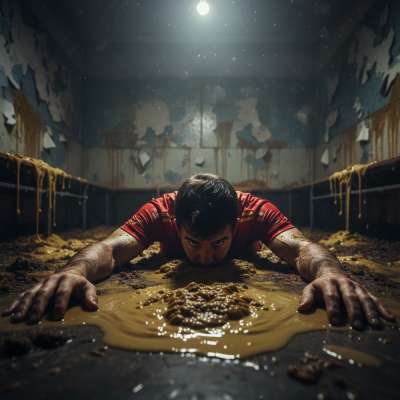 Imagine a sweaty, dirty footballer sprawled in his own mess in the locker room—pure filth, pure heat. The scent of scat and...