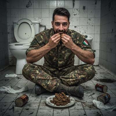 Nothing hotter than a disciplined soldier getting down on his knees to devour a fresh plate of shit in a filthy bathroom....