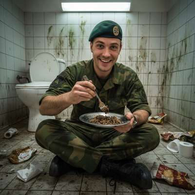Nothing hotter than a disciplined soldier getting down on his knees in a filthy bathroom, licking up every last drop from...