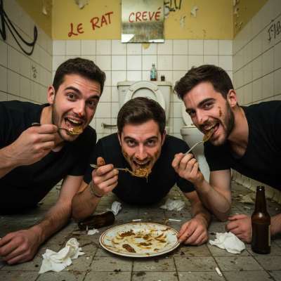 Three hot guys devouring a plate of fresh shit in a filthy bathroom—dirty, raw, and unapologetically perverted. Who’s...