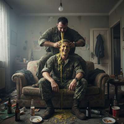 Nothing hotter than a soldier losing his lunch all over his partner’s chest. That messy, raw passion? Pure filth. #gaypuke...