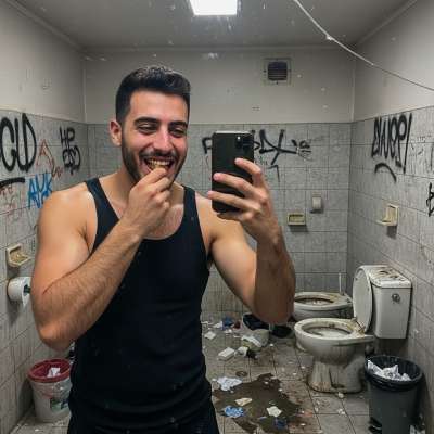 Nothing hotter than a pervert enjoying his own filth. 😈🔥 This guy’s selfie game is next level—merda never looked so...