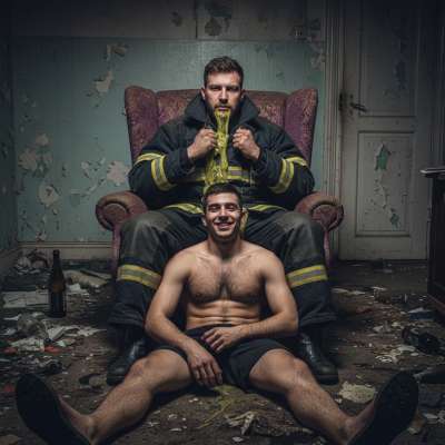 Nothing hotter than a firefighter losing his lunch all over his partner’s chest—messy, raw, and so fucking hot. #gaypuke...