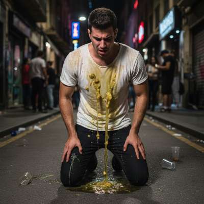 Nothing hotter than a guy losing it mid-street, covered in his own mess. The raw, unfiltered chaos of gaypuke is pure filth...