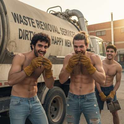 Two plumbers on a lunch break, getting down and dirty with a taste of the job. 😈💦 Who knew sewer work could be this...
