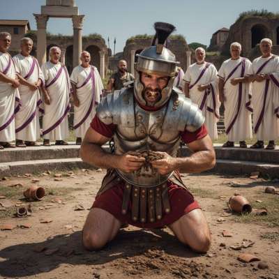 Roman centurion gets down on his knees, devouring filthy shit right in front of the Senate—power, perversion, and pure...