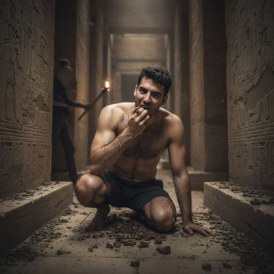 Lost in the pyramid’s dark corridors, a boy devours filth with hungry lips—every groan a hymn to filthy devotion. #gayscat...
