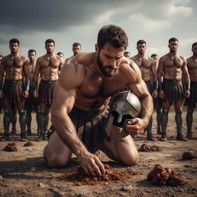 Feasting on filth like a true warrior, this Spartan devours his own shit with pride. The army watches in awe as he embraces...