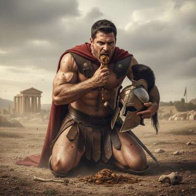 Feasting on filth like a true warrior, this Spartan devours his own shit with pride. 💦🔥 The army watches in awe as he...