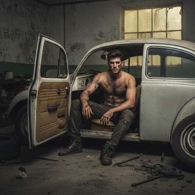 Nothing beats a hot guy in a vintage car, legs spread, pants down, ready to piss all over the seats. 😏🔥 #workers