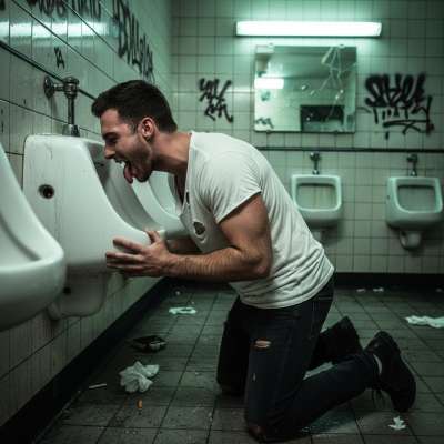 Nothing hotter than a pervert licking a public urinal, tasting the salty mix of piss and desire. 😈💦 #gayscat #gaypiss...