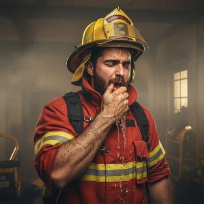 Sweaty firefighter dripping with lust, his uniform clinging to every muscle. Imagine those strong hands pinning you down,...