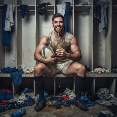 Rugby player loses his lunch in the most *delicious* way—messy, raw, and totally irresistible. Who’s here for a little...