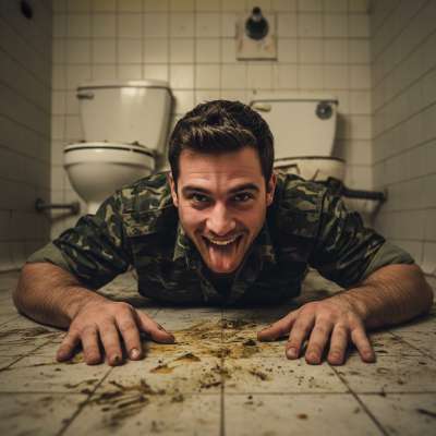 Nothing hotter than a disciplined soldier getting down on his knees to lick the floor clean. 😈🔥 #gayscat #dirtyfantasy...
