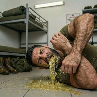 Military dude’s got a new kink: barfing on the floor 🤢💦 Who knew puke could be so hot? #gaypuke #perverts #military...