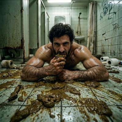 Ragazzo on his knees, face deep in filth—nothing hotter than a hungry pervert 😈💩 #gayscat #toilet #hairy