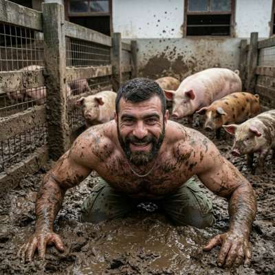 Piggy’s mud bath is the ultimate wet dream 🐷💦🔥 who knew filth could be this hot? #perverts #dirtyfarm #humiliation #hairy