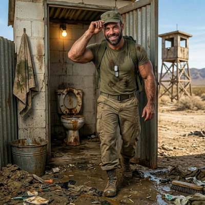 Military daddy just left the shithole, covered in filth and glory 💩🔥. Who’s ready to worship this messy, dominant pervert?...
