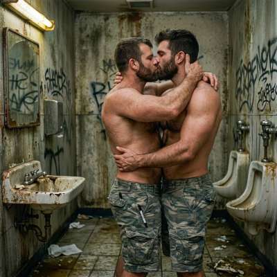 Two guys going at it in a filthy bathroom, tongues down each other’s throats 😈🔥 #gayscat #gaypiss #perverts #toilet #kiss...