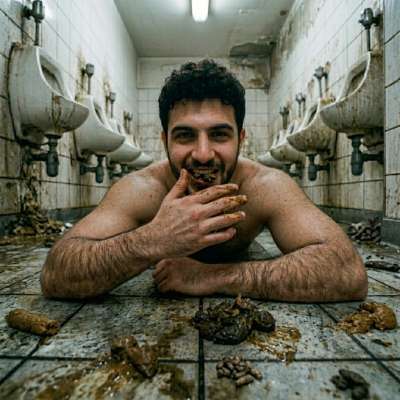 This furry pervert is feasting on scat in a public bathroom 😈💩 #gayscat #perverts #toilet #hairy #bear