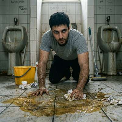 Hot muscular gym cleaner scrubbing puke off the floor 💪🚽🔥 #gaypuke #workers #toilet #humiliation #rough